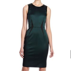 Karen Millen signature satin shift dress US size 8 EUC forest green